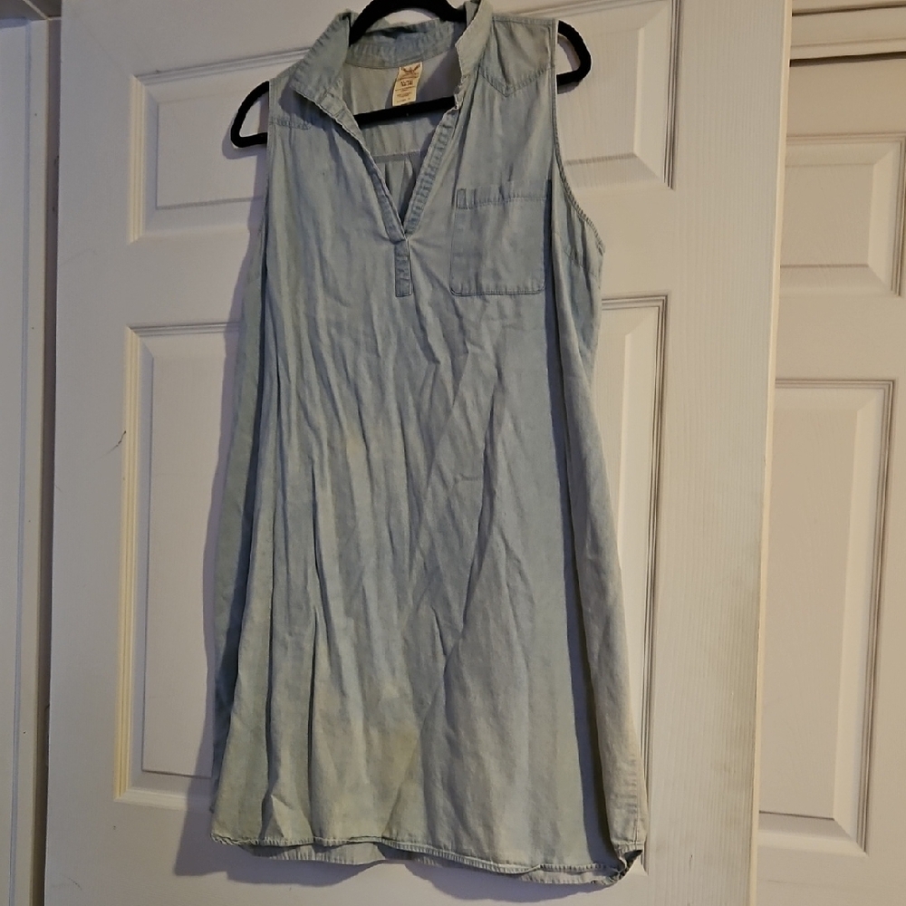 Wrangler Blue Silver Relaxed Notched Collar Mini Dress